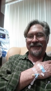 January 20, 2015: Showing off my latest connections during my third infusion.