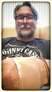 September 28, 2015: Another infusion, plugged back into my hand so no typing during the session. Fortunately, by now the sessions are too short to get much accomplished anyway.