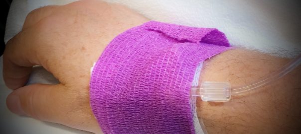 Wrist wrapped for chemotherapy infusion